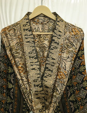 Pure Soie Beige & Noir Kimono Longue Robe Fille Femme Kimono Soie KMO5301