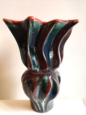 GRAND VASE EN CÉRAMIQUE POLYCHROME SIGNÉ POTERIE DES GROTTES DIEULEFIT 1950/70