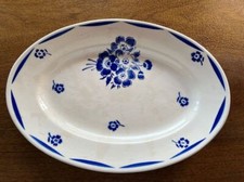 Badonviller vintage demi porcelaine grand plat ovale bleu blanc marque 1923 