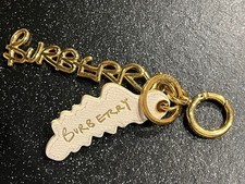 Porte-clés Burberry or blanc logo cuir métal breloque accessoire USED #0908