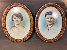 Lot 2 anciens cadres photo ovale en bois avec vitre portraits déco années 1950