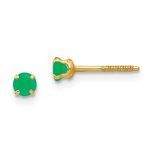 14K or Jaune 3mm Émeraude Pierre de Naissance Boucles D'Oreilles Madi K Enfants