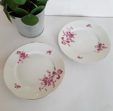 2 assiettes à dessert en porcelaine de Limoges- décor rose et or
