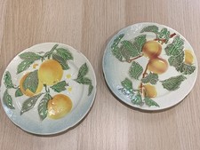Assiettes Barbotine Anciennes Motifs peche et agrume.Saint Clement.