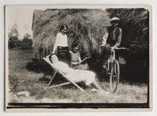 Dimanche repos campagne foin paysans vélo transat - Photo ancienne 1933 Naucelle