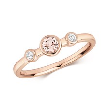 Bague Femme Trilogie Or Rose 9 k/carat et Diamant 0.07 Carat avec Morganite