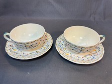 Lot 2 grandes tasses avec soucoupe déjeuner en porcelaine de GIEN modèle Toscana