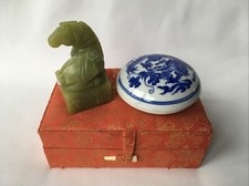 CHINE XX ème SCEAU À CACHETER en PIERRE VERTE Sculpture CHEVAL Gravé AURÉLIE