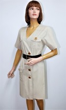 Vintage 80s Beige Cotton Wrap Dress SAINT LAURENT VARIATION 42FR10US French Made