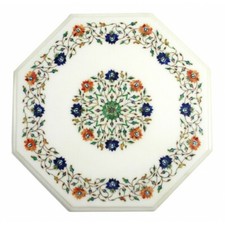 18 " Marbre Coin Table Demi Précieux Pierres Travail Floral Inlay Décor Maison