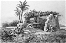 ÉGYPTE : SAKIEH (pompe à seaux) actionné par deux BUFFLES -Gravure du 19e siècle