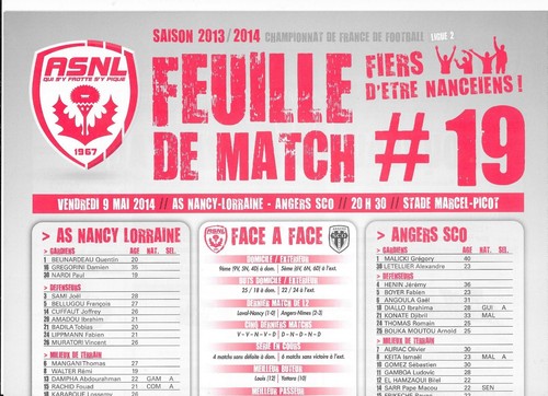 Feuille match asnl - n°19,