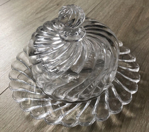 Ancien beurrier cristal signé - beurrier,