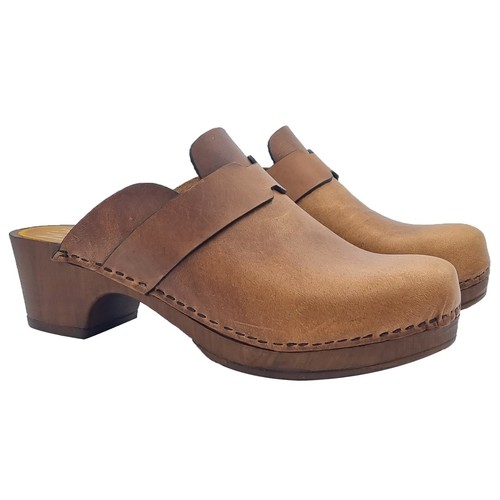 Mule suédois cuir - marron, avec