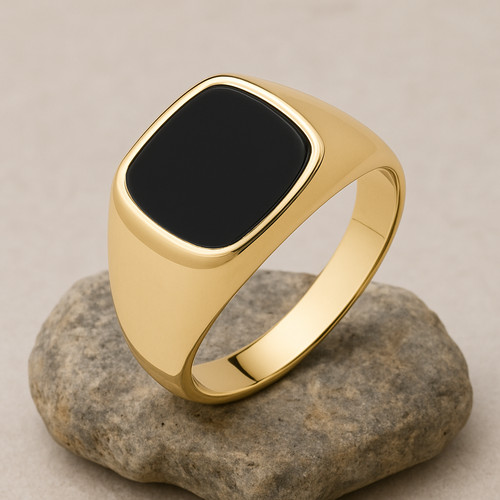 Bague chevalière onyx noir - en,