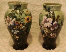 Magnifique Paire De Vase Faïence Impressionniste Peint à La Main XlXeme Lefront 
