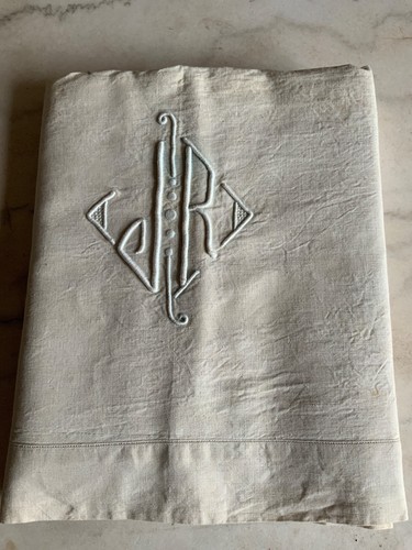 Drap ancien monogramme - drap, jr