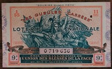 Billet de loterie nationale 1938 9e tranche - Gueules Cassées  1/10 - n°0719636