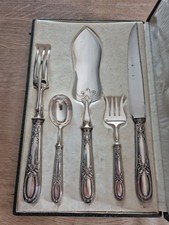 Couverts de Service à Viande et Dessert 5 Pièces  Manches en Argent Fourré