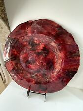 Grand Plat Rond Coupe LAQUE LINE CREATIONS unique verre laqué eglomisé Vintage