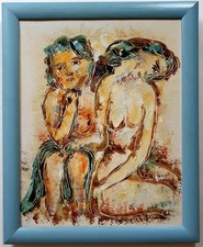 Tableau  expressionniste les deux femmes nues signé Calvin Waller Burnett.