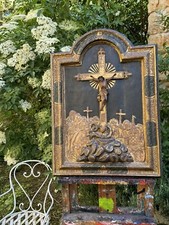 Crucifixion Au Mont Golgotha & Époque Louis XIV & Important Bas Relief En Bois
