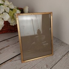 Grand cadre de photo vintage en laiton avec verre décor des roses 1970s France