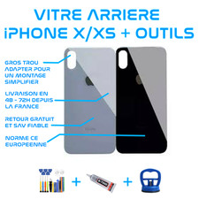 VITRE VERRE ARRIÈRE iPHONE X / XS LOGO APPLE NEUVE + NORME CE + ADHÉSIF & OUTILS