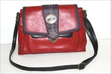 LILI PETROL Sac Cabas Cuir Rouge Framboise Bandoulière TBE