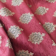 Tissu velours jacquard ameublement rouge foncé vintage largeur 140cm