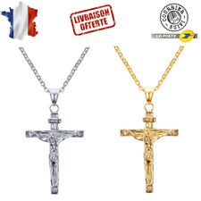 Pendentif Croix Chrétienne Collier Chaine Jesus Prière Chapelet Or Argent Neuf