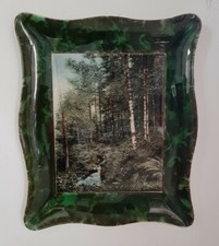 GRAND PLAT DÉCORATIF ANCIEN FAÏENCE SARREGUEMINES PHOTO  "FORÊT D'ALSACE" 