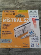 Cylindre BRICARD Mistral s2 débrayable L.40 + 40mm 5 clés ORIGINAL.