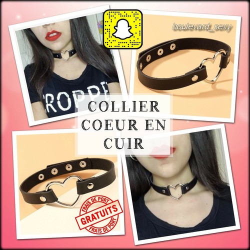 Collier sexy cuir noir - 👅,