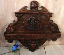 French Antique HUGE Wall Pipe Rack Holder Black Forest Hand Carved Wood 19thC