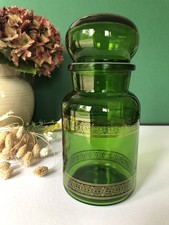 Pot bocal en verre vintage apothicaire container vert liseré doré