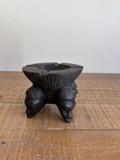 Petit Cendrier Africain en Bois Tripode 3 Têtes Sculptées - Art Ethnique