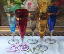 5 ANCIENNES FLÛTES À CHAMPAGNE COLORÉES MURANO ITALIE VINTAGE 