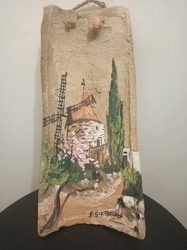 Peinture paysage moulin - paysage, tuile