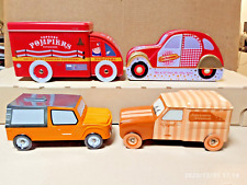 RARE 4 BOITES METAL PUBLICITAIRES FOURGON/ VOITURES  ANNEES 90 PARFAIT ETAT