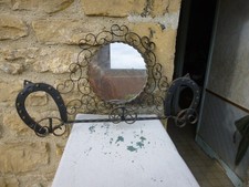 Ancien miroir fer à cheval en fer forgé