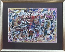 LOUIS NALLARD COMPOSITION ABSTRAITE GOUACHE AQUARELLE ECOLE DE PARIS RARE +++