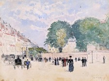 Aquarelle dessin tableau encadré vue Paris Belle Epoque 1900 Pierre DELAUNAY