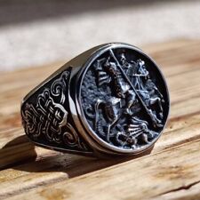 Bague Chevalière Saint Georges Terrassant le Dragon Acier Inoxydable Massif