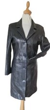 VESTE EN CUIR GABARDINE MI- LONGUE NOIR VINTAGE 80’s DREAMERS 38