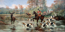 Tableau de chasse à court - bon état grand - Signé GUERRY 114x65cm huile / toile
