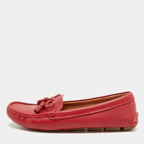 Mocassins nœud cuir rouge - cuir,