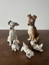 Vintage Disney 5 Japan Porcelain Figurines Belle Et Le Clochard / 101 Dalmatiens