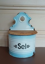 Grande Boîte à Sel Ancienne Tôle Emaillée