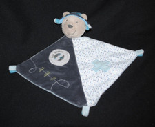 Doudou ours Oscar SAUTHON Baby Déco bleu gris pois aviateur Bon Voyage NEUF